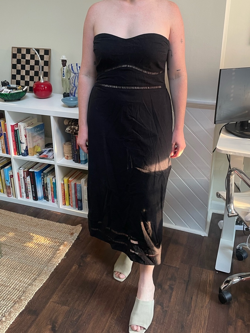 Abercrombie & Fitch Black Strapless Midi Dress | Large Tall